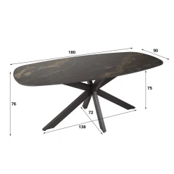 Ovale eettafel marmerlook zwart goud - Giani Spider Ceramic