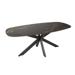 Ovale eettafel marmerlook zwart goud - Giani Spider Ceramic