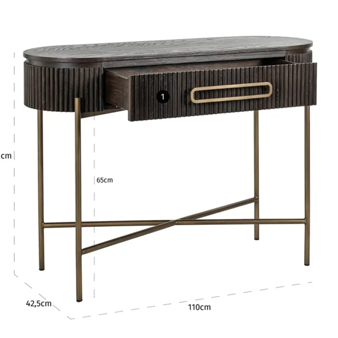 Ovale kaptafel ribbelhout met goud - Richmond Interiors Luxor
