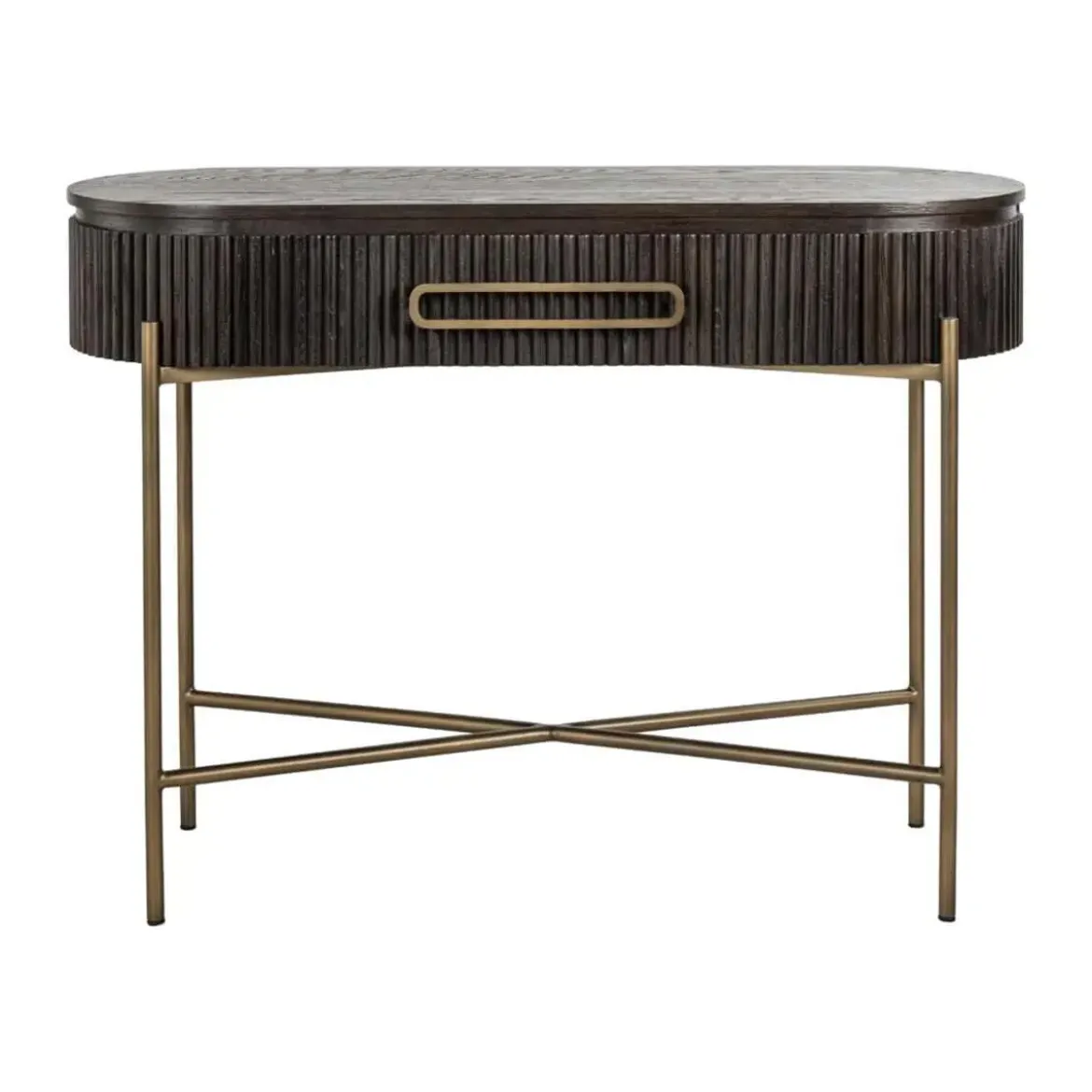 Ovale kaptafel ribbelhout met goud - Richmond Interiors Luxor