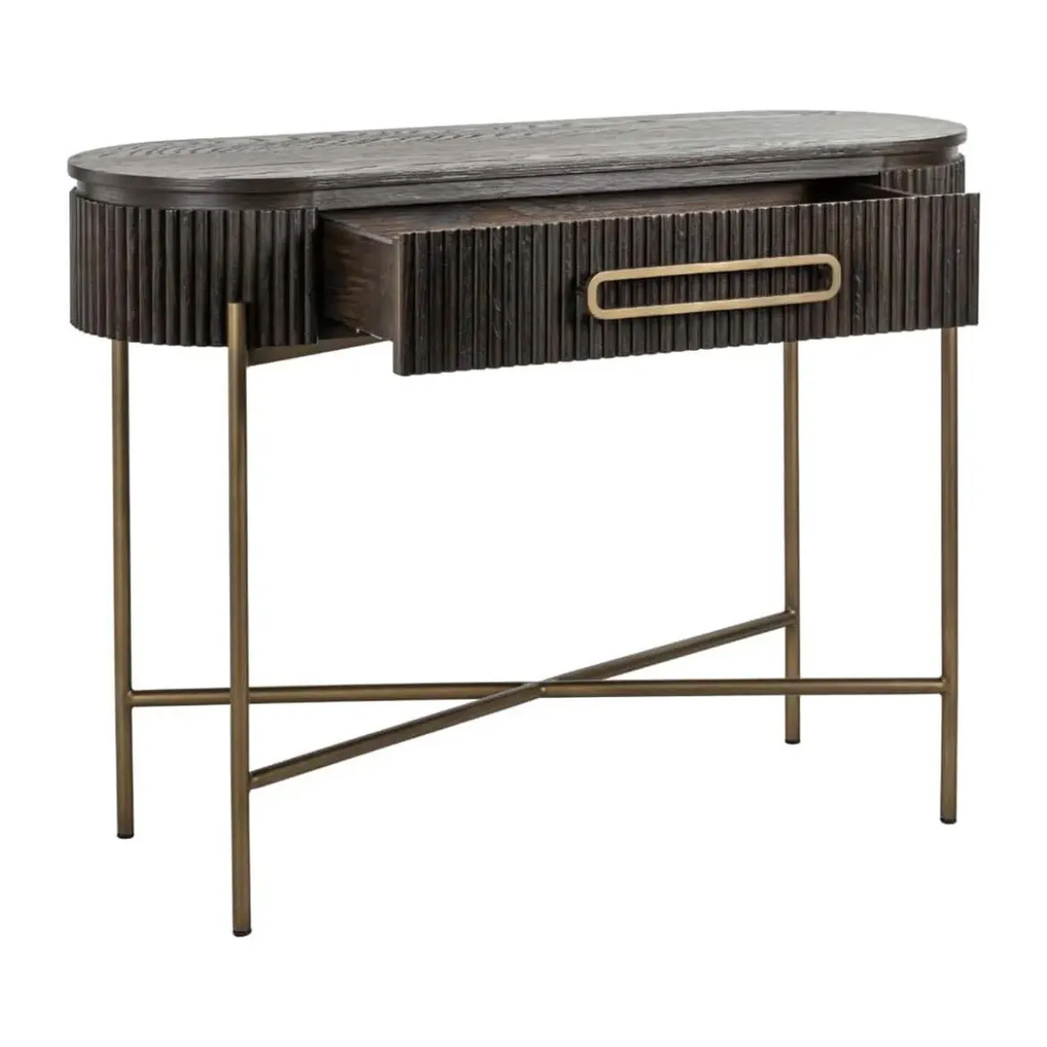 Ovale kaptafel ribbelhout met goud - Richmond Interiors Luxor
