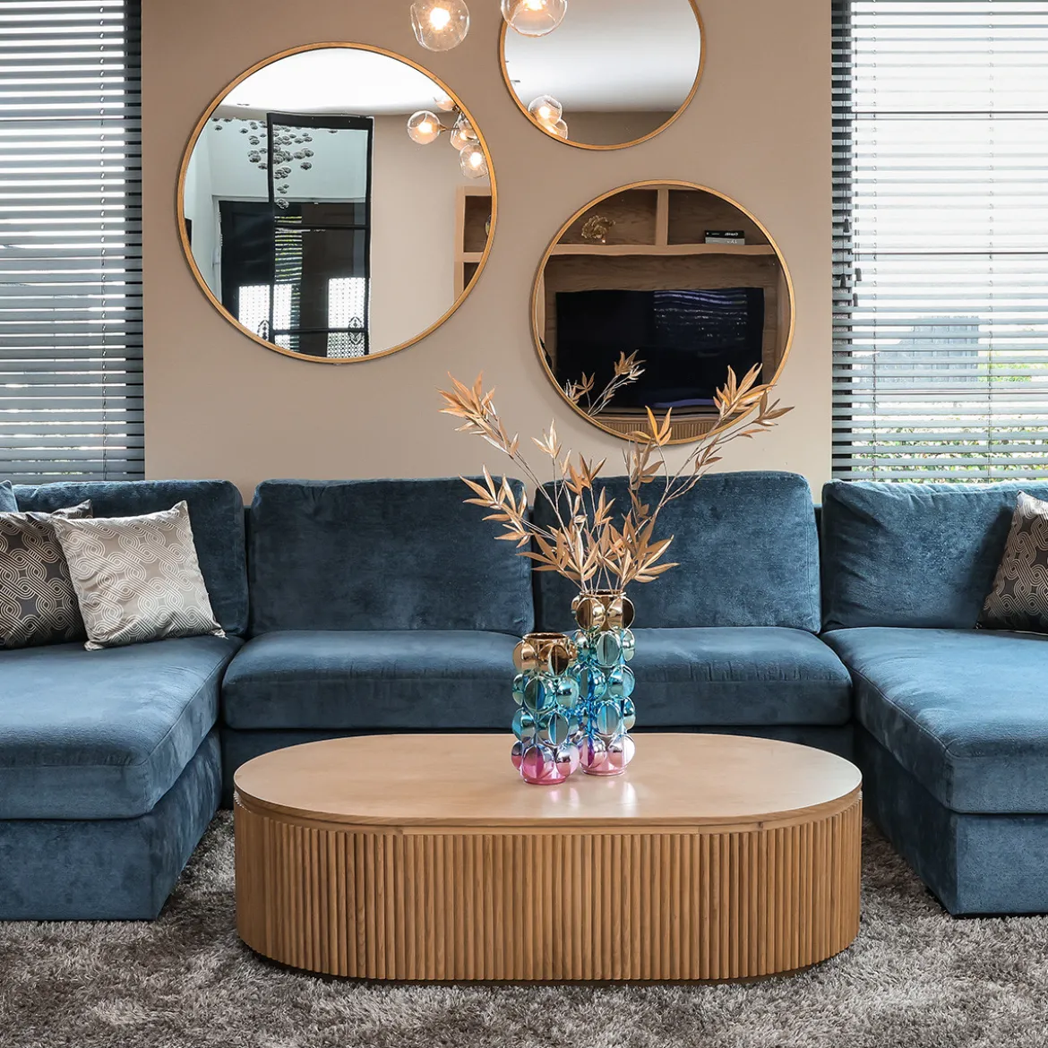 Ovale salontafel eiken met ribbels - Richmond Interiors Belfort
