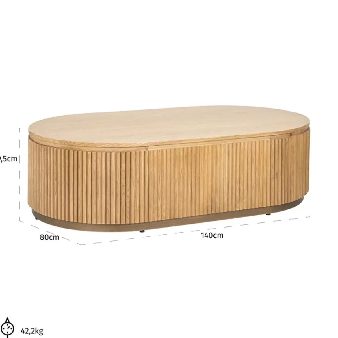 Ovale salontafel eiken met ribbels - Richmond Interiors Belfort