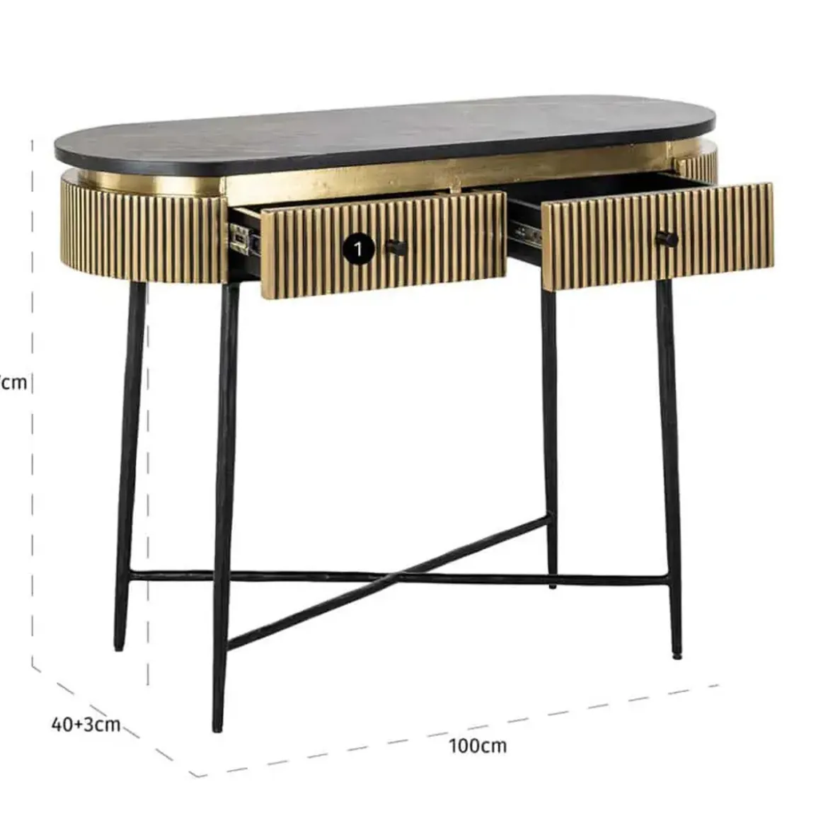 Ovale sidetable goud met ribbels - Richmond Interiors Ironville