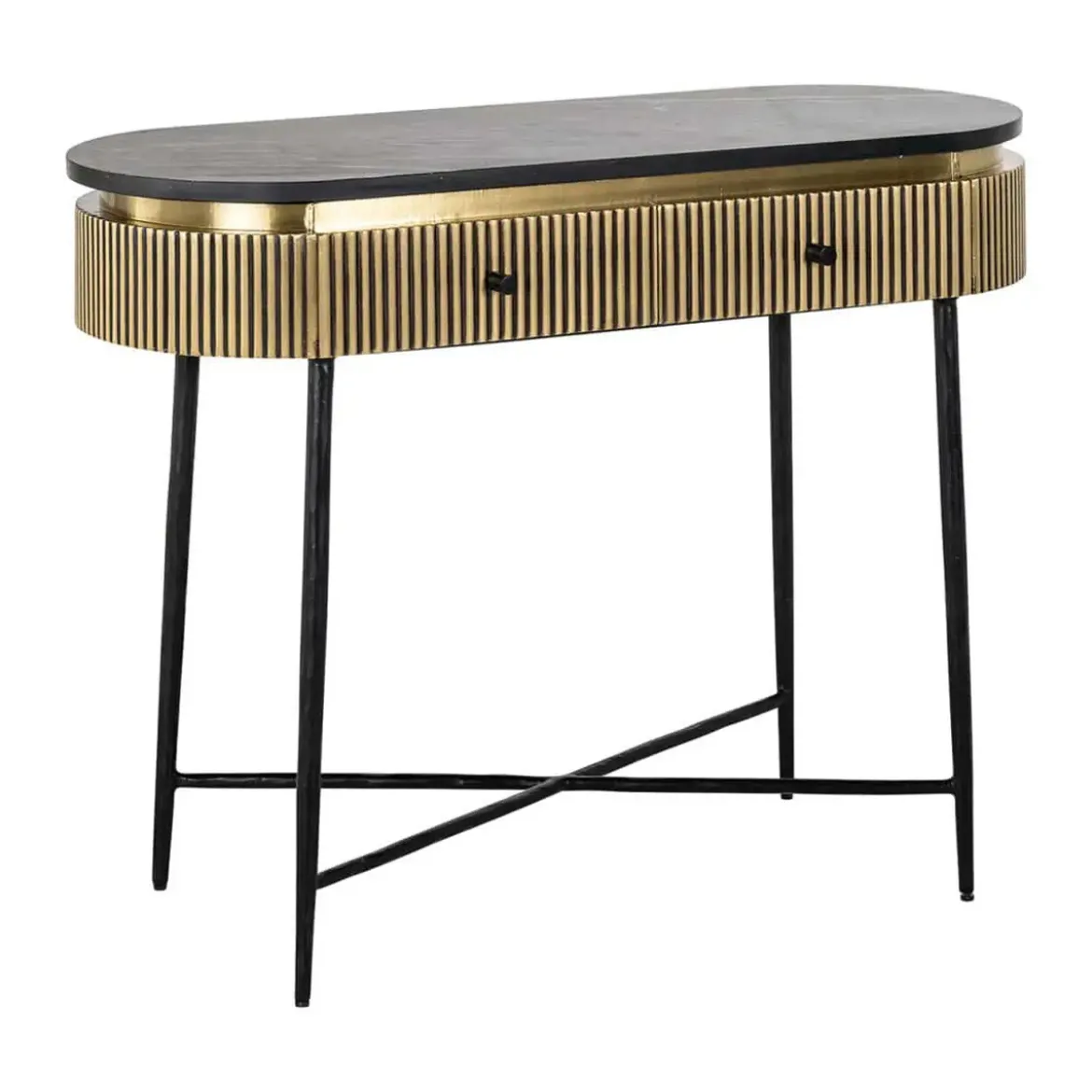 Ovale sidetable goud met ribbels - Richmond Interiors Ironville