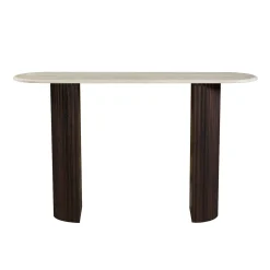 Ovale sidetable travertin en walnoot - Bodio Rizza