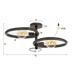 Plafondlamp 2-lichts zwart - Santa Pebble