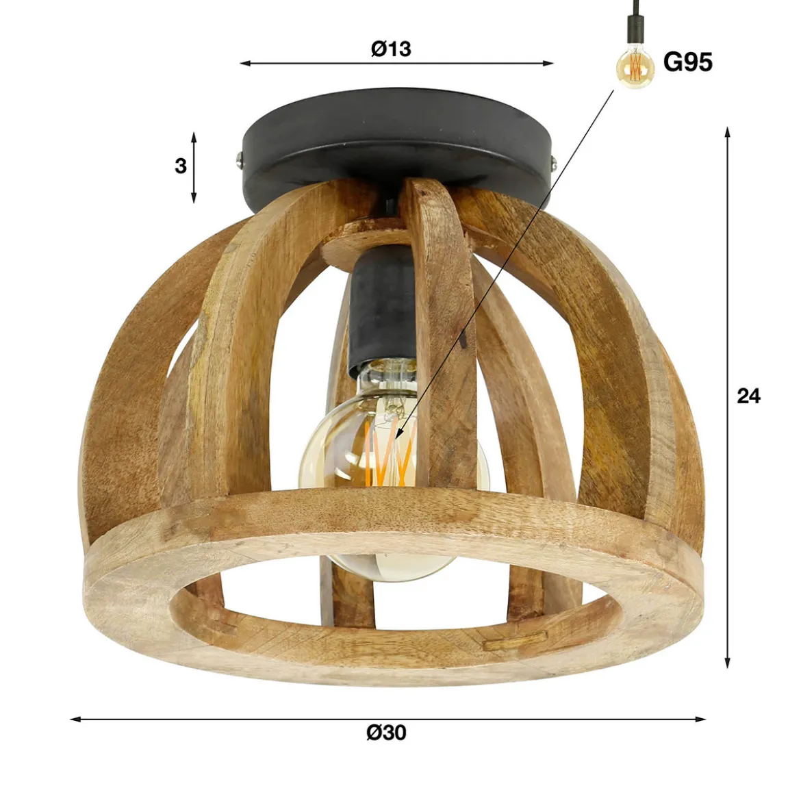 Plafondlamp van mangohout - Santa Fira