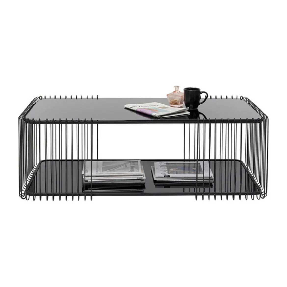 Rechthoekige salontafel met glasplaat - Kare Design Wire Double