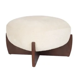 Retro poef beige walnoot - Dutchbone Emilius