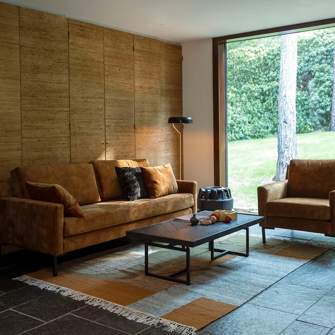Retro vloerkleed groen bruin - Dutchbone Pavilion