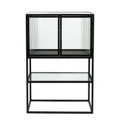 Ribbelglas vitrinekastje zwart - Dutchbone Boli