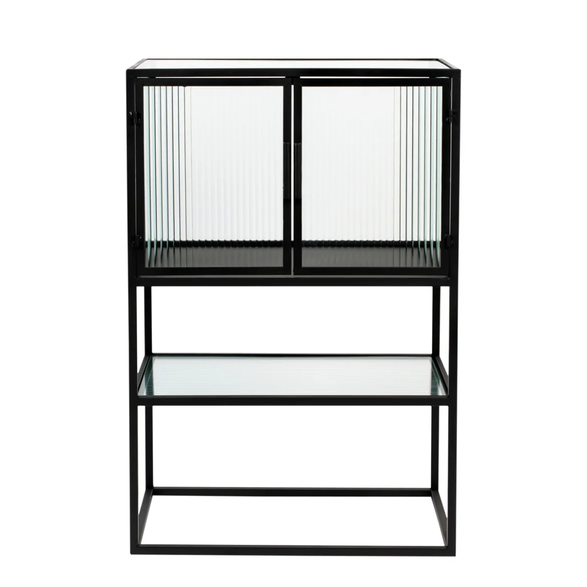 Ribbelglas vitrinekastje zwart - Dutchbone Boli