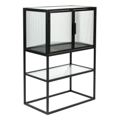 Ribbelglas vitrinekastje zwart - Dutchbone Boli