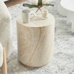 Ronde bijzettafel beige steen - Bodio Elsa