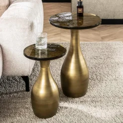 Ronde bijzettafel goudkleurig glas - Giani Eclipse