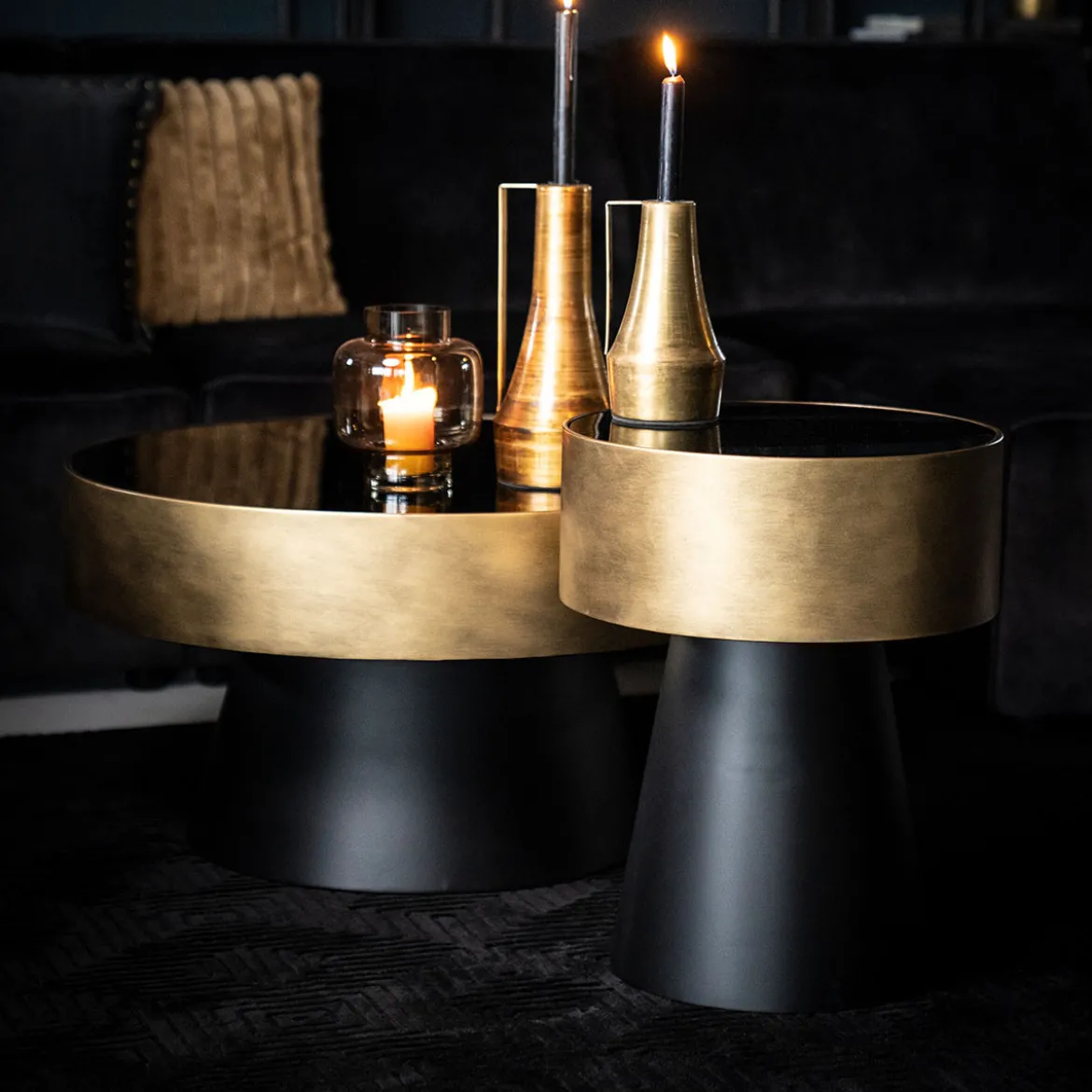 Ronde bijzettafel zwart met goud - By-Boo Bunga Small