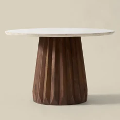 Ronde eettafel beige en hout - Bodio Kai Marmer