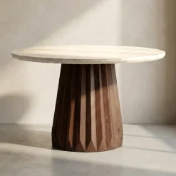 Ronde eettafel beige en hout - Bodio Kai Marmer