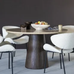 Ronde eettafel travertin en mangohout - Eleonora Aikin