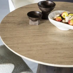 Ronde eettafel travertin en mangohout - Eleonora Aikin