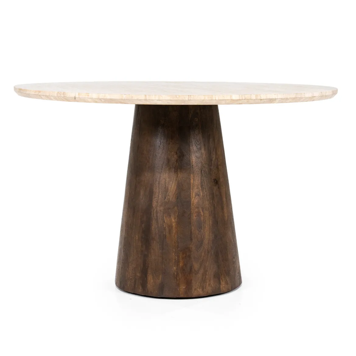 Ronde eettafel travertin en mangohout - Eleonora Aikin