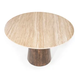 Ronde eettafel travertin en mangohout - Eleonora Aikin