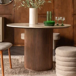 Ronde eettafel travertin walnoot - Dutchbone Arda