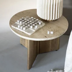 Ronde salontafel met travertin blad - Eleonora Sara