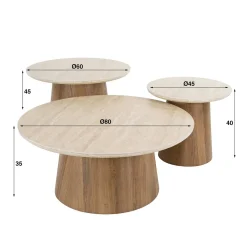 Ronde salontafelset hout en travertin - Giani Romano