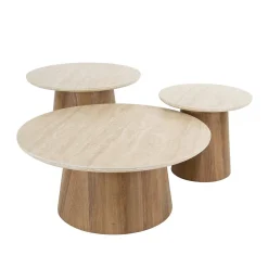 Ronde salontafelset hout en travertin - Giani Romano