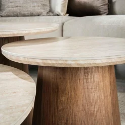 Ronde salontafelset hout en travertin - Giani Romano