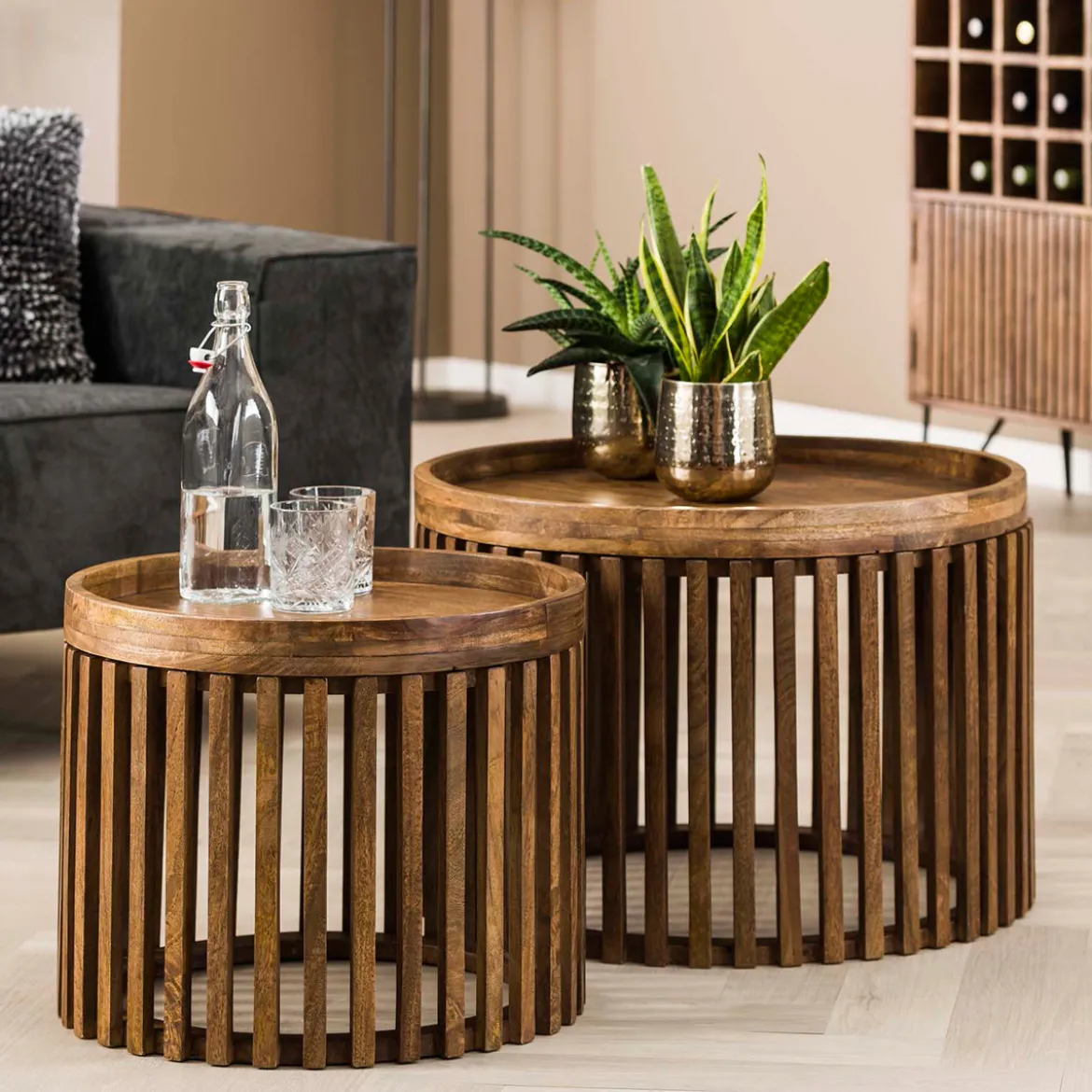 Ronde salontafel set mangohout - Giani Tweak