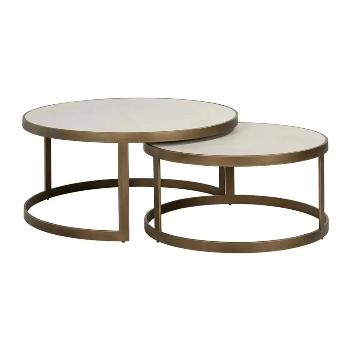 Ronde salontafelset messing en wit hout - Richmond Interiors Whitebone