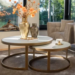 Ronde salontafelset messing en wit hout - Richmond Interiors Whitebone
