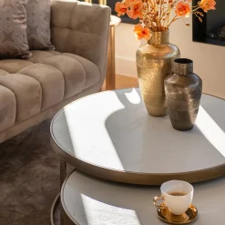 Ronde salontafelset messing en wit hout - Richmond Interiors Whitebone