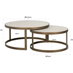 Ronde salontafelset messing en wit hout - Richmond Interiors Whitebone