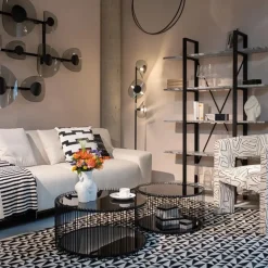 Ronde salontafel set met glasplaat - Kare Design Wire Double