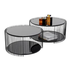 Ronde salontafel set met glasplaat - Kare Design Wire Double