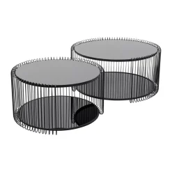 Ronde salontafel set met glasplaat - Kare Design Wire Double