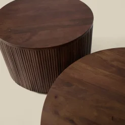 Ronde salontafel set ribbel hout - Bodio Mirah