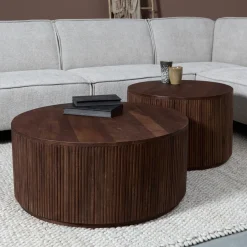Ronde salontafel set ribbel hout - Bodio Mirah