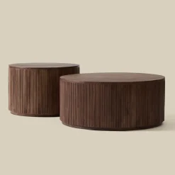 Ronde salontafel set ribbel hout - Bodio Mirah