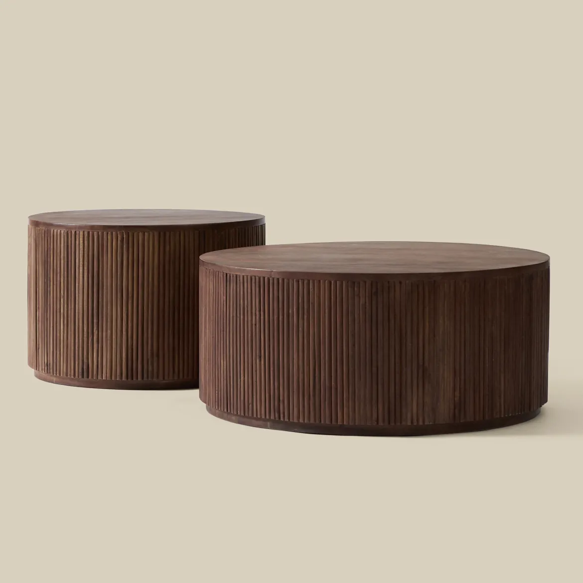 Ronde salontafel set ribbel hout - Bodio Mirah