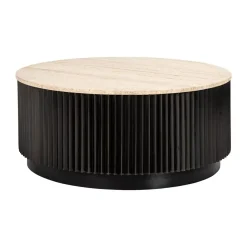 Ronde salontafel travertin en ribbelhout - Richmond Interiors Hampton