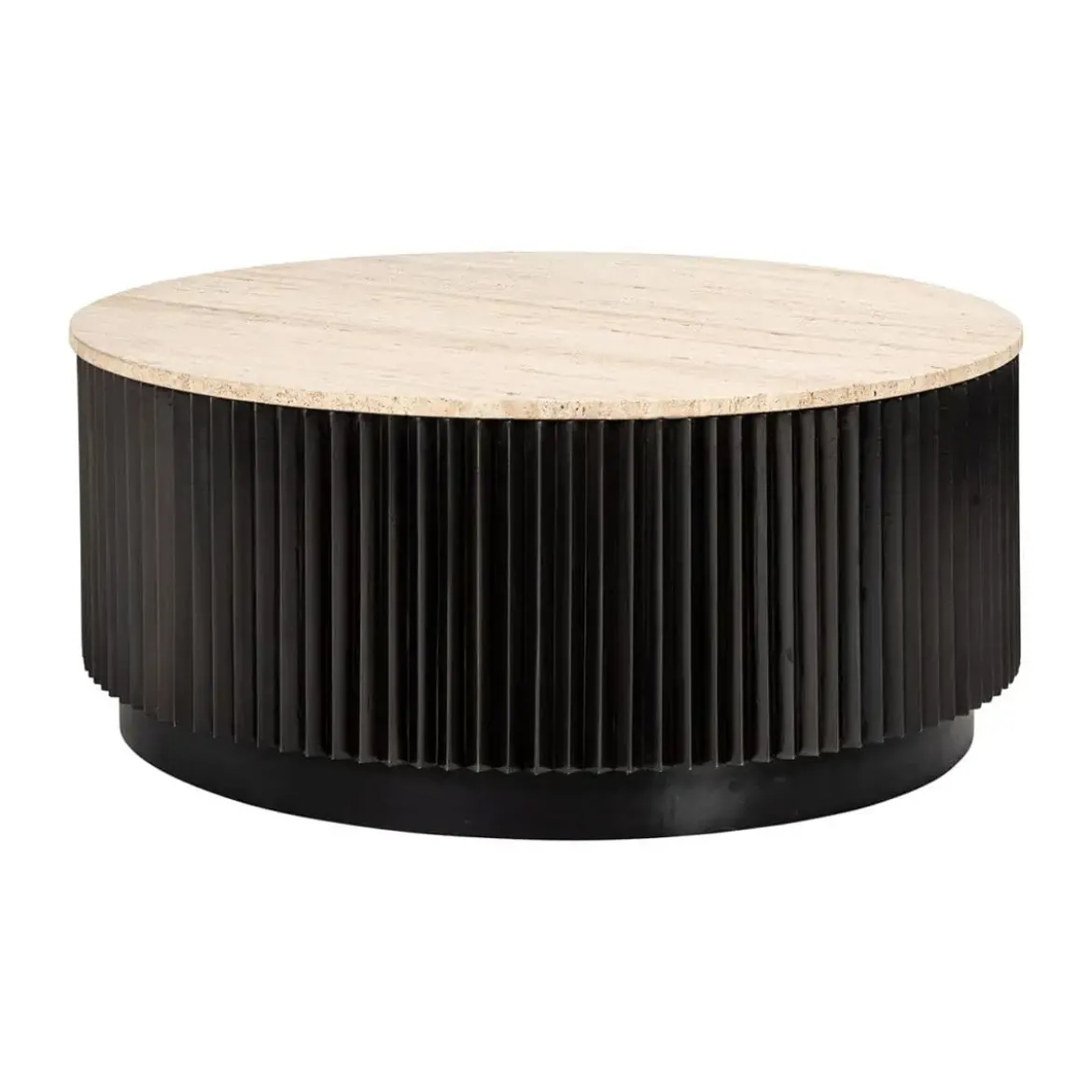 Ronde salontafel travertin en ribbelhout - Richmond Interiors Hampton