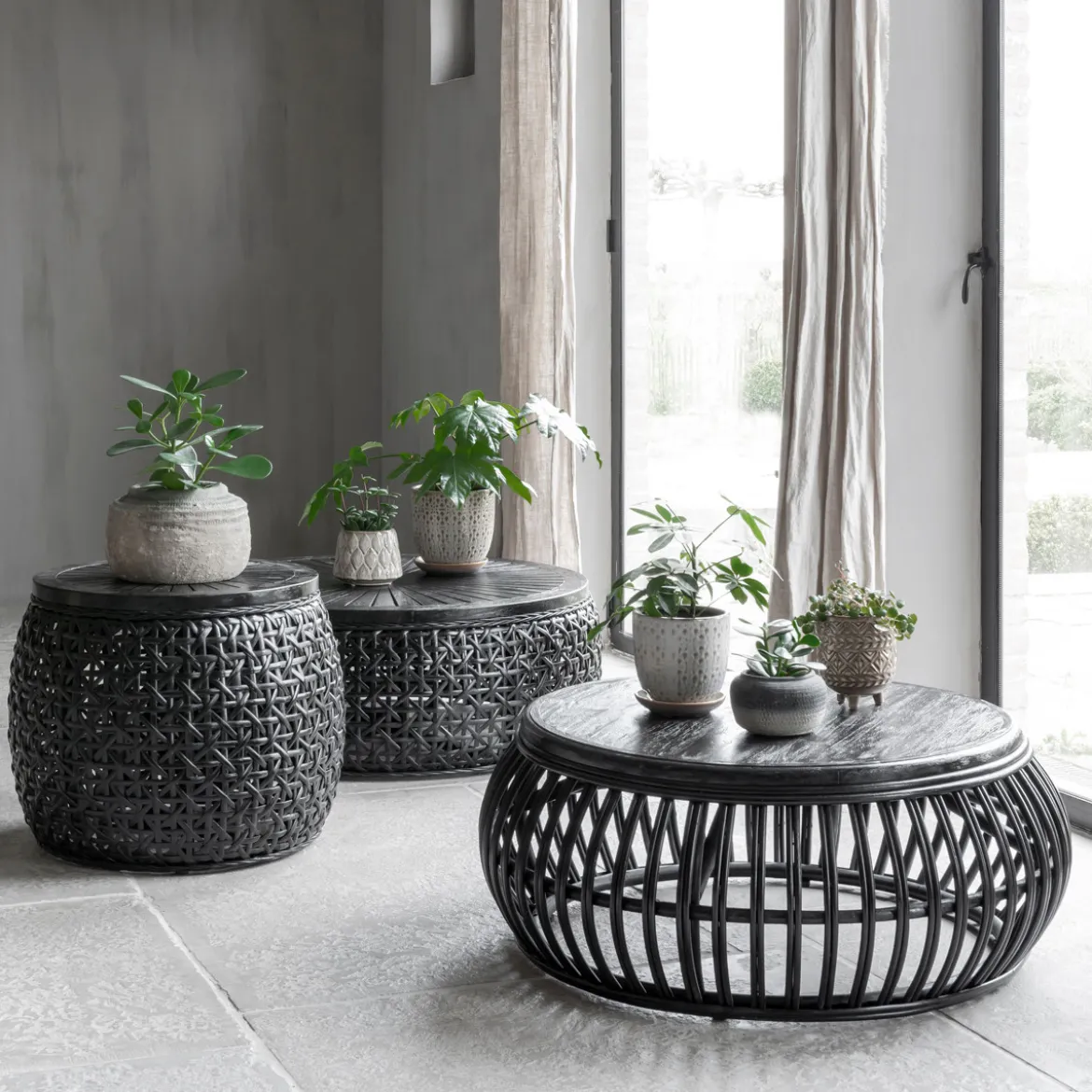 Ronde salontafel zwart rotan - Must Living Rimini Large