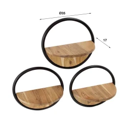 Ronde wandplankjes hout set van 3 - Giani Round