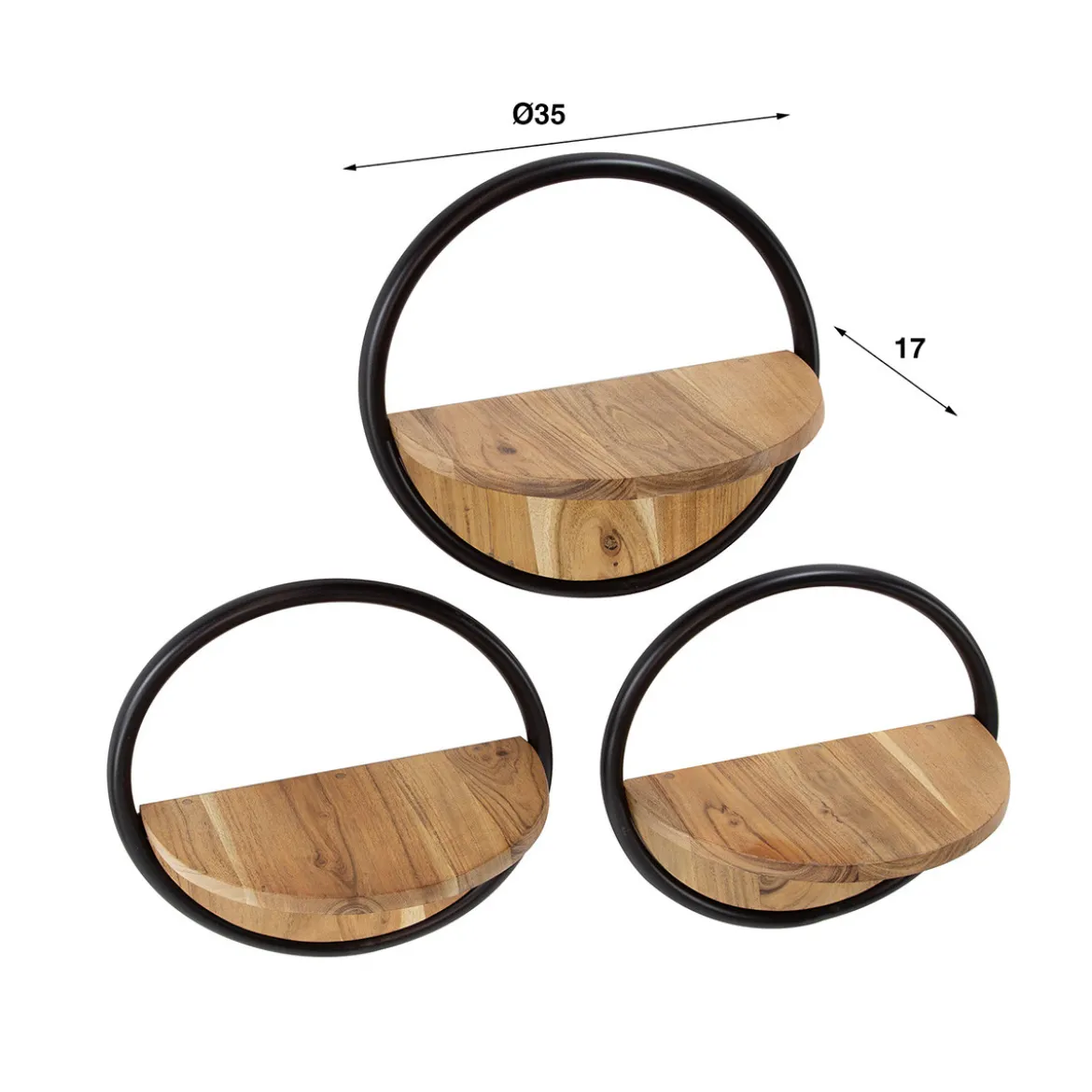 Ronde wandplankjes hout set van 3 - Giani Round