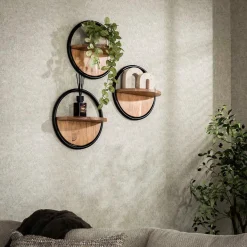 Ronde wandplankjes hout set van 3 - Giani Round